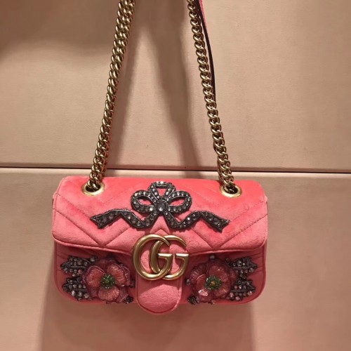 Gucci GG Marmont embroidered velvet mini bag pink